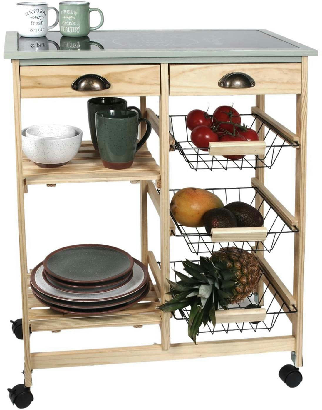 - Desserte à roulettes en bois de pin