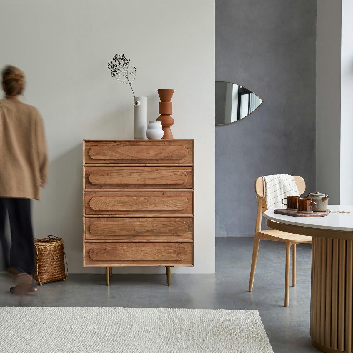 OLGA - Chiffonnier de rangement en acacia massif