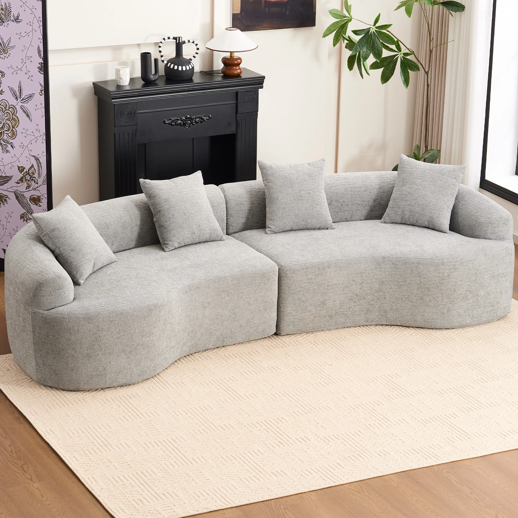 110 Foam Classic 4-Seater Sofa with 4 Pillows for Apartment