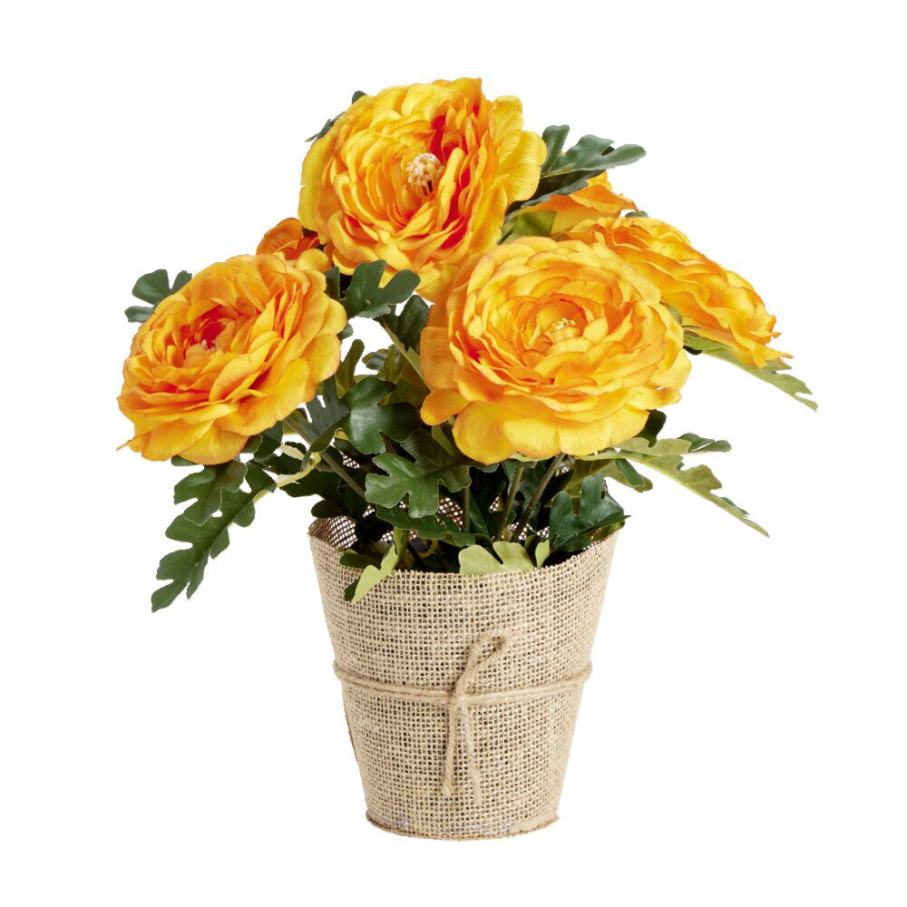 Fleurs artificielles pot tissé renoncule orange 6 têtes H31cm