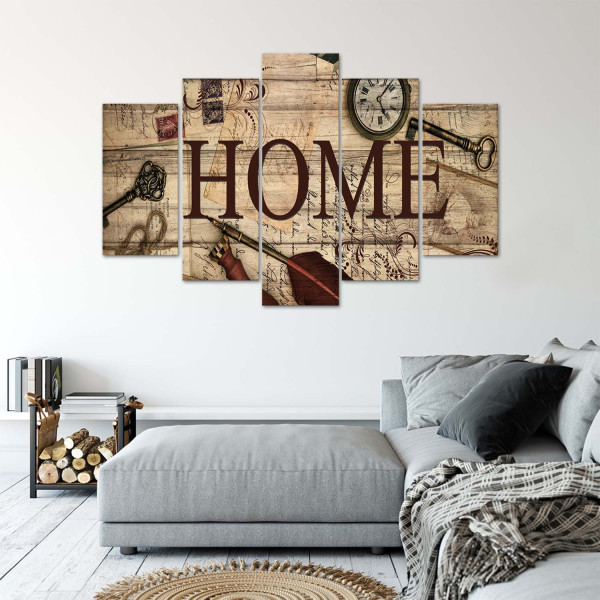 Feeby Obraz 5 częściowy Napis Home vintage 100x70