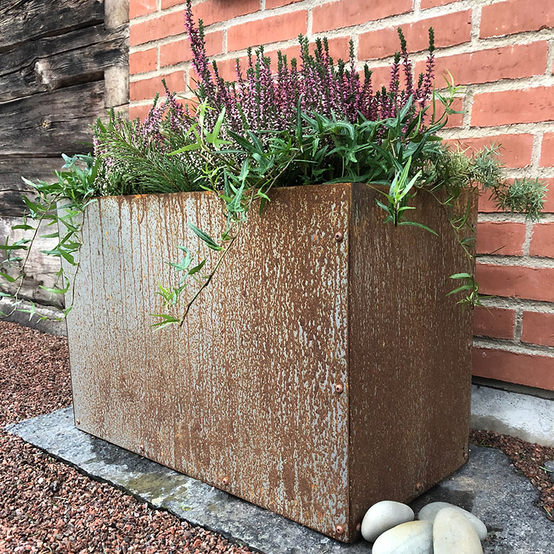 Kruka corten med botten 45x75x55 cm
