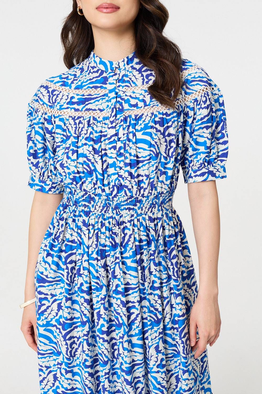 Izabel London Leaf Print 1/2 Sleeve Midi Shirt Dress