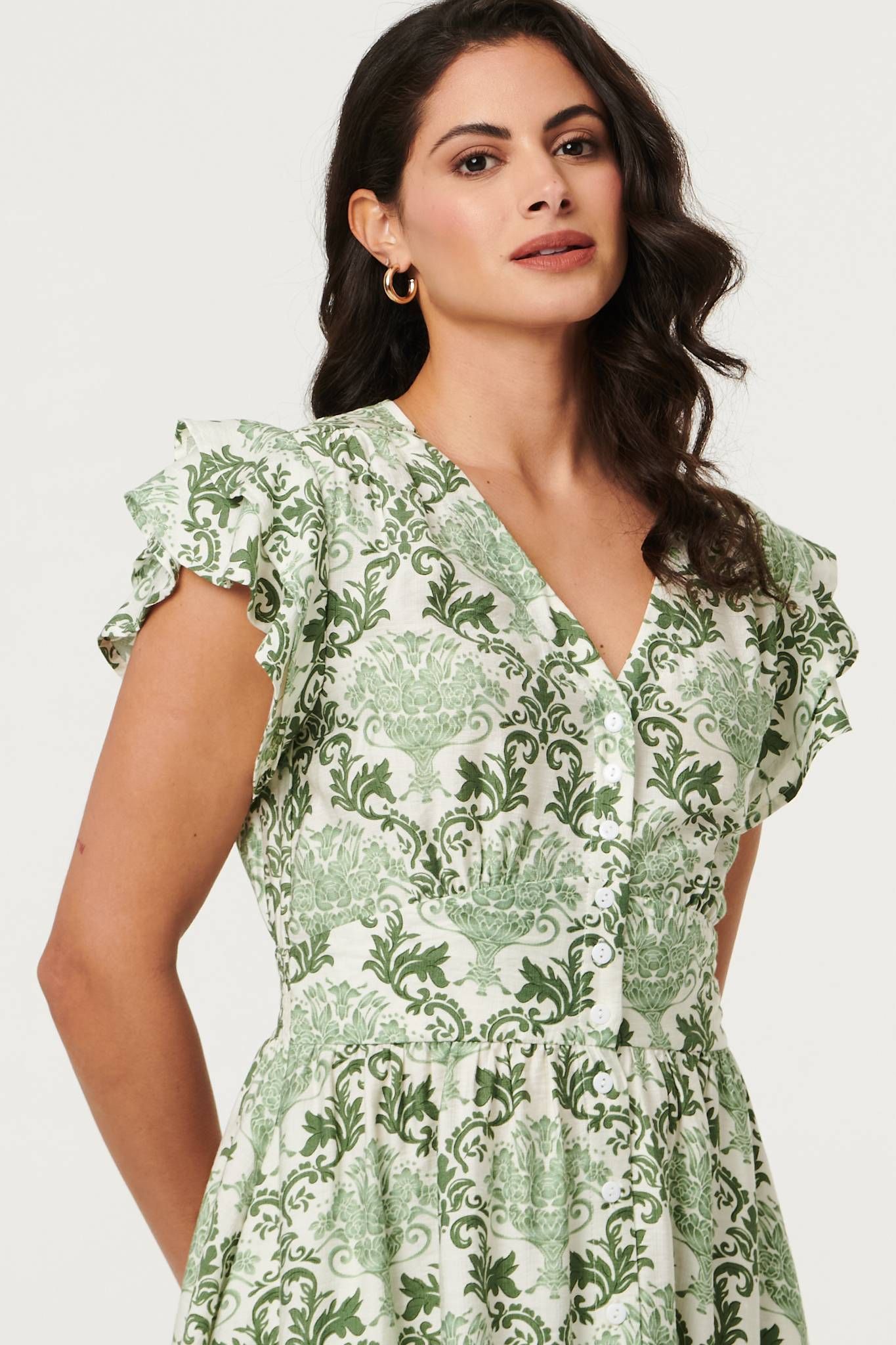 Izabel London Printed Frill Sleeve Knee Length Dress