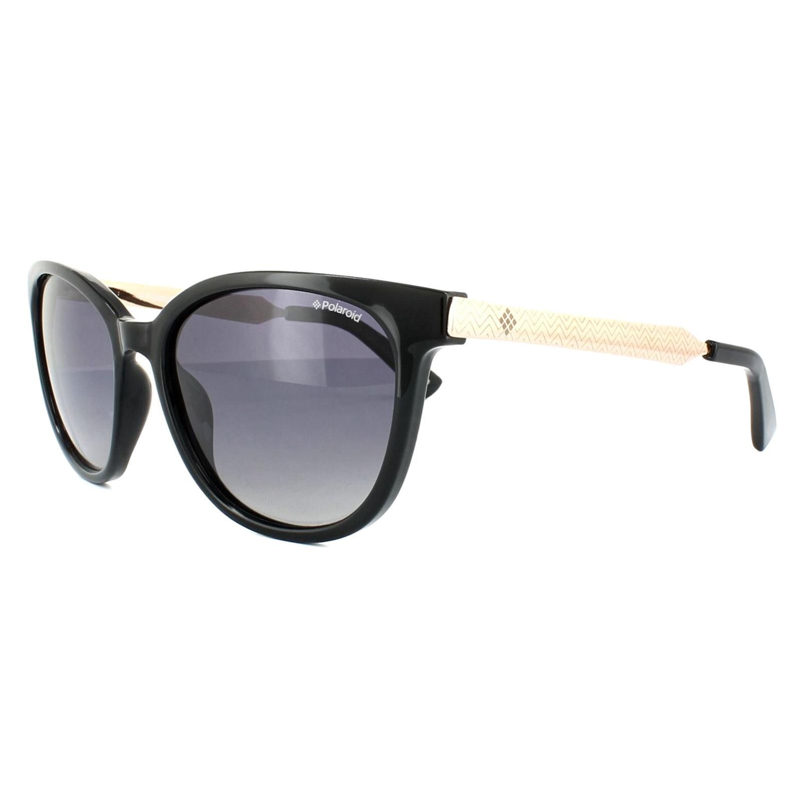 Polaroid Cat Eye Black Rose Gold Grey Gradient Polarized Sunglasses