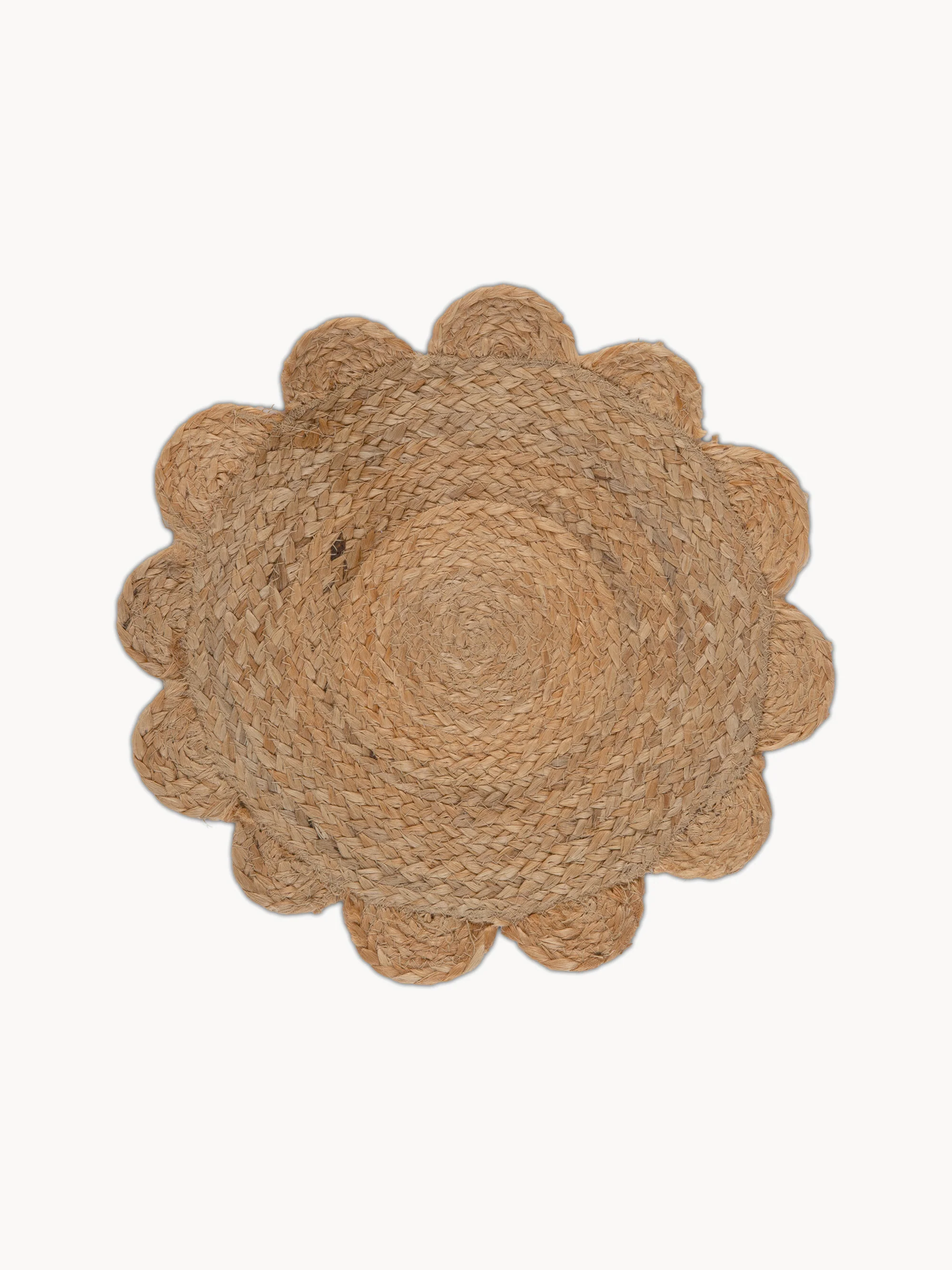 Handgefertigtes Jute-Tischset Rina mit Blumenform