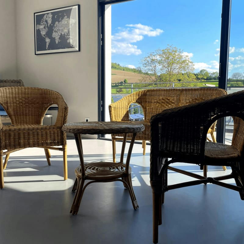 CHRIS - Ensemble 4 places de salon en rotin pour intérieur jaune