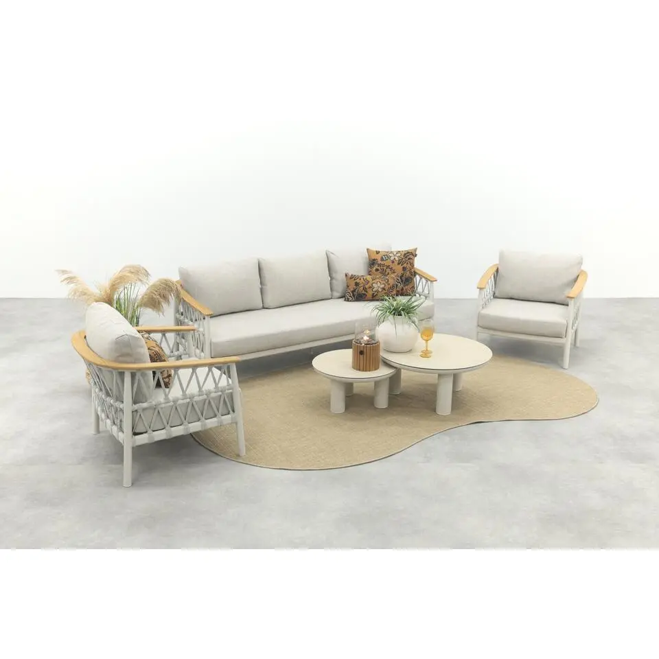 VDG Flora/Liv stoel-bank loungeset �?Light rope/Teak