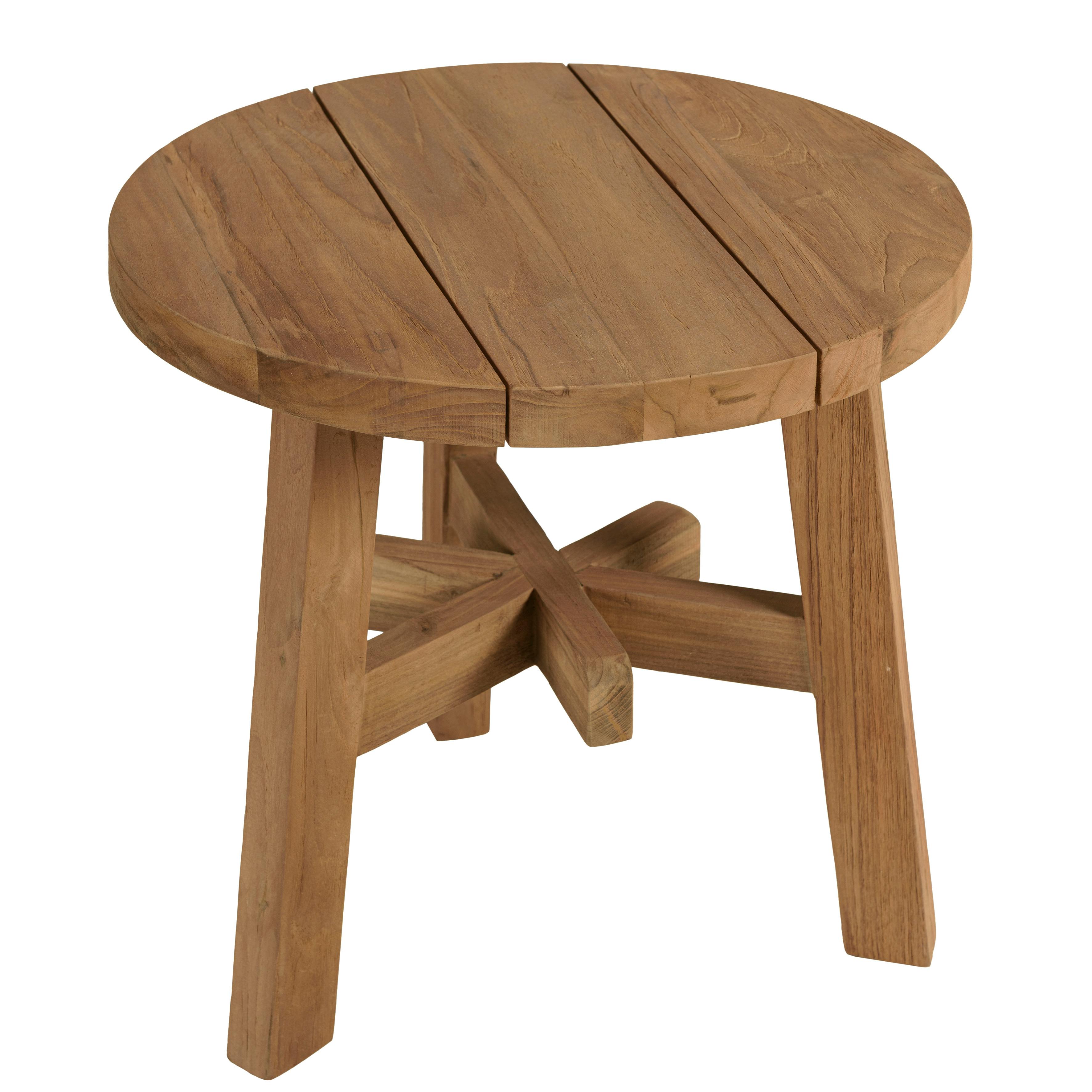 Table d'appoint de jardin ronde en bois de teck recyclé naturel D47 cm SANTO