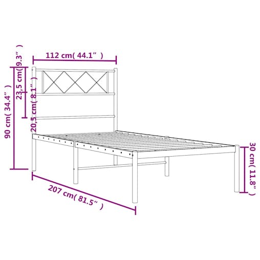 NNEVL Metal Bed Frame with Headboard White 107x203 cm