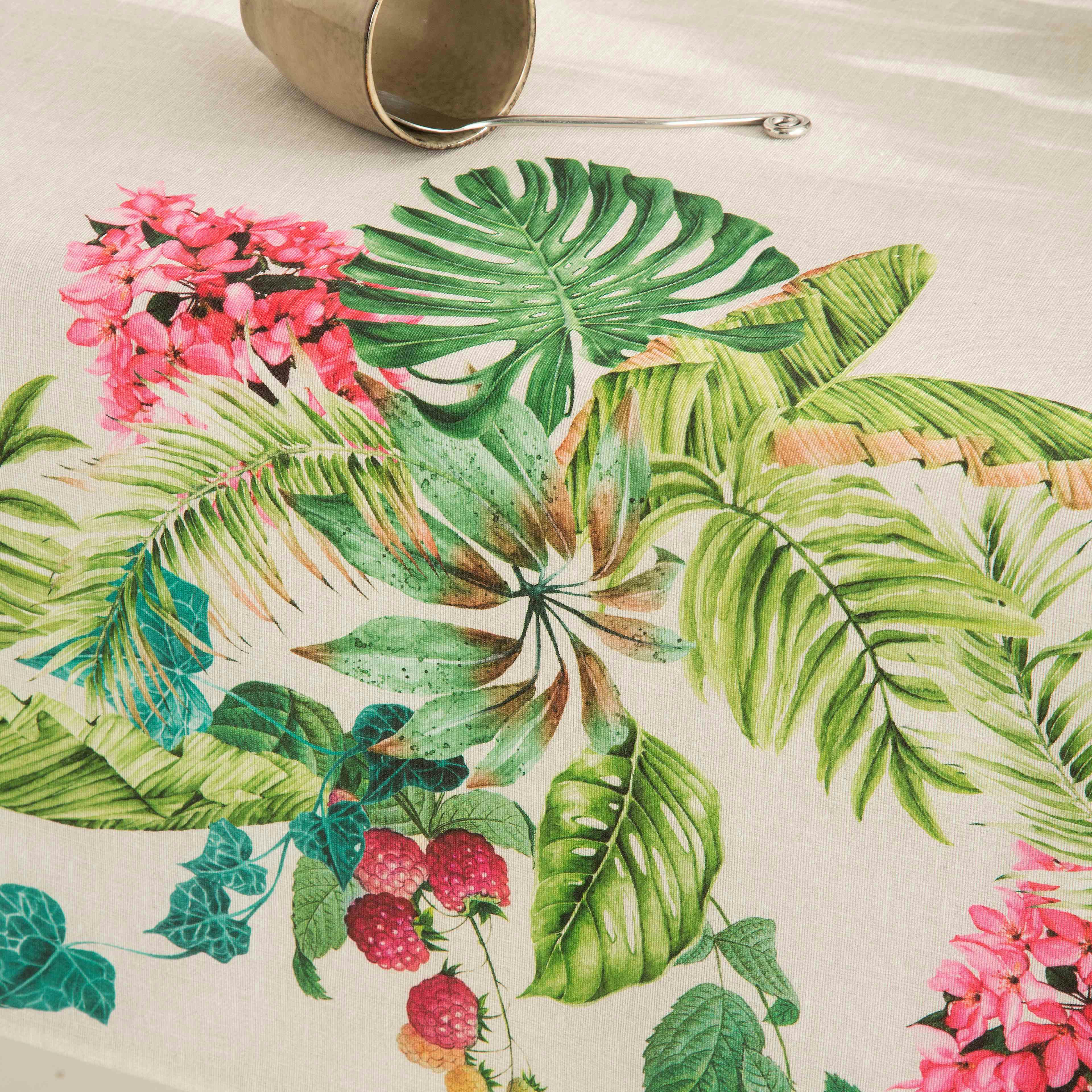 OCEAN - Nappe imprimée vert avec traitement anti-taches en coton 140x100 cm