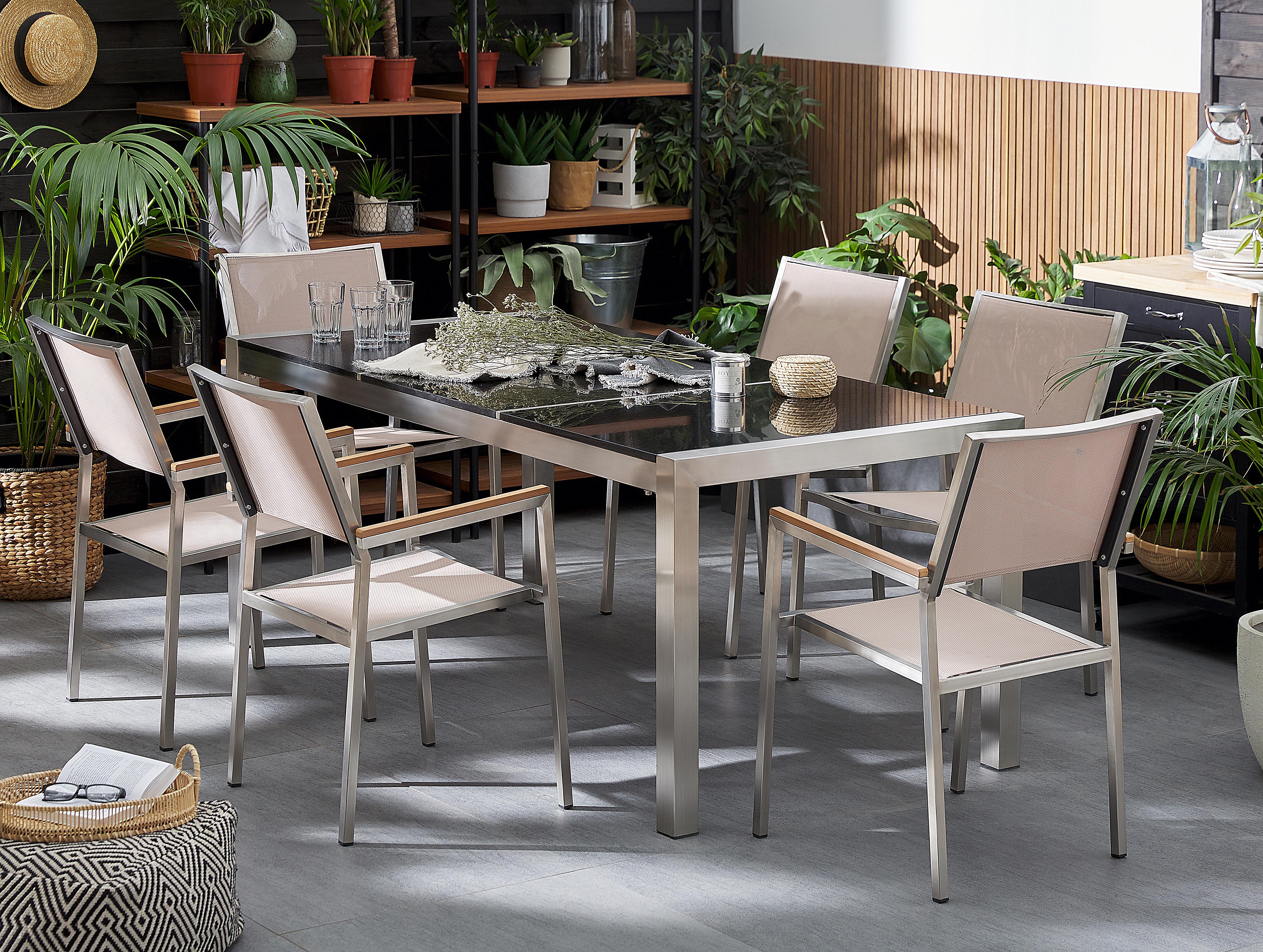Garden Dining Table GROSSETO 180 cm 90 cm Polished Granite Black