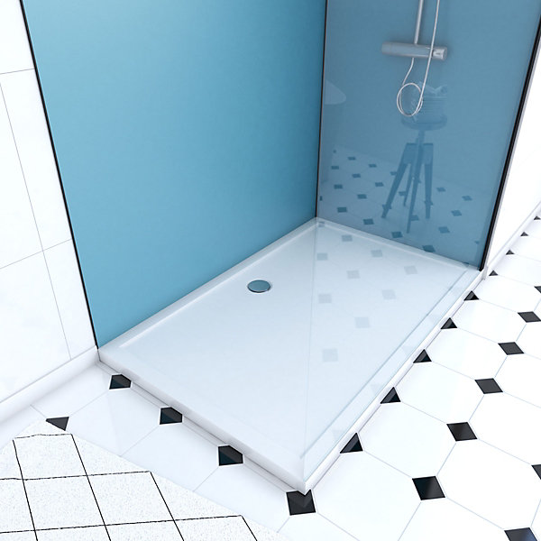 Pack Douche à l'Italienne 90x120 - Kit Panneaux Muraux Bleu/Noir   Receveur   Paroi Transparente