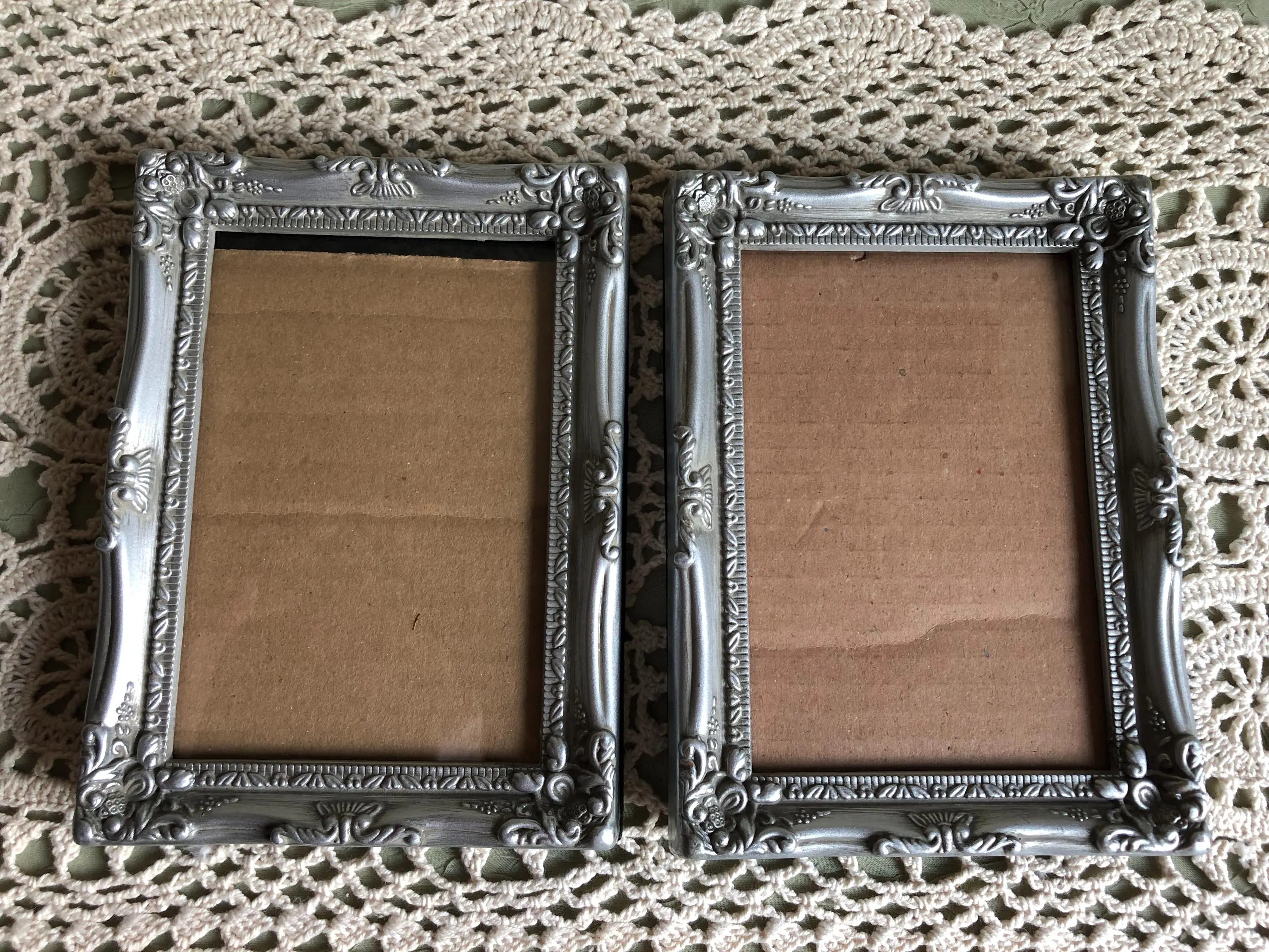 Two Silver Tone Wall Or Table Top Picture Frames Designed To Display A 5 in x 3 1/2 in Picture See Description