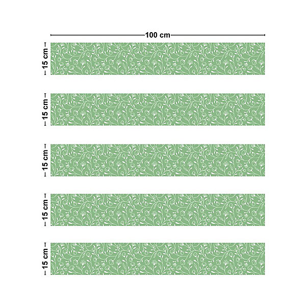 Contremarches adhésives PVC pour escalier - floral vert - Lot de 5 (15x100 cm)