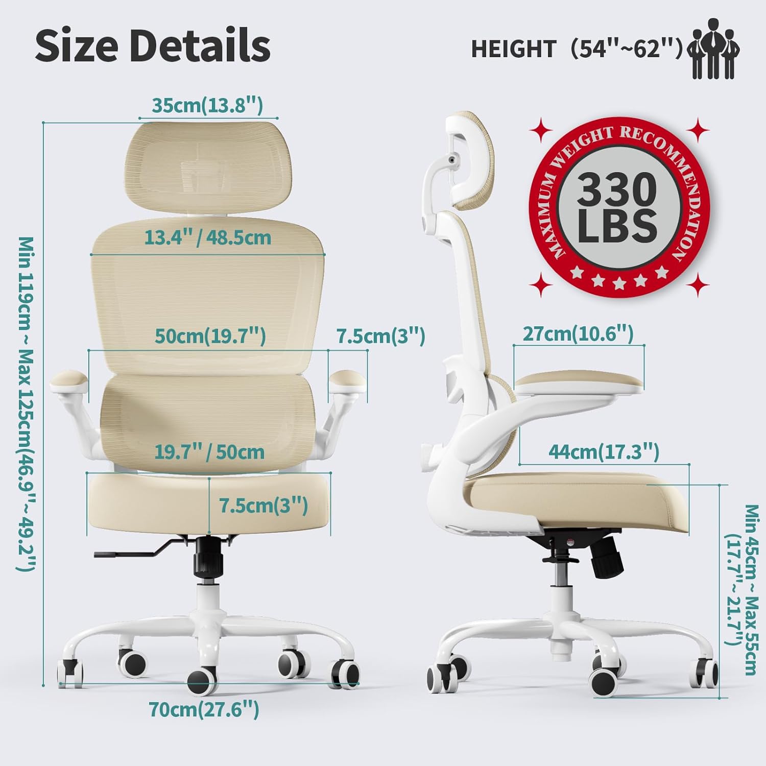 TRALT Office Chair Ergonomic Desk Chair, 330 LBS Home Mesh Office Desk Chairs with Wheels, Comfortable Gaming Chairs (Beige)