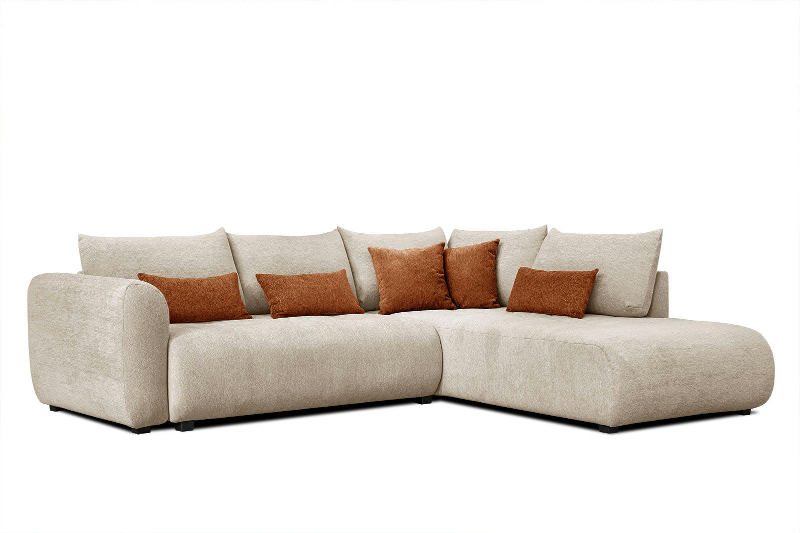 SORENO - Canapé d'angle droit 5 places beige avec le couchage