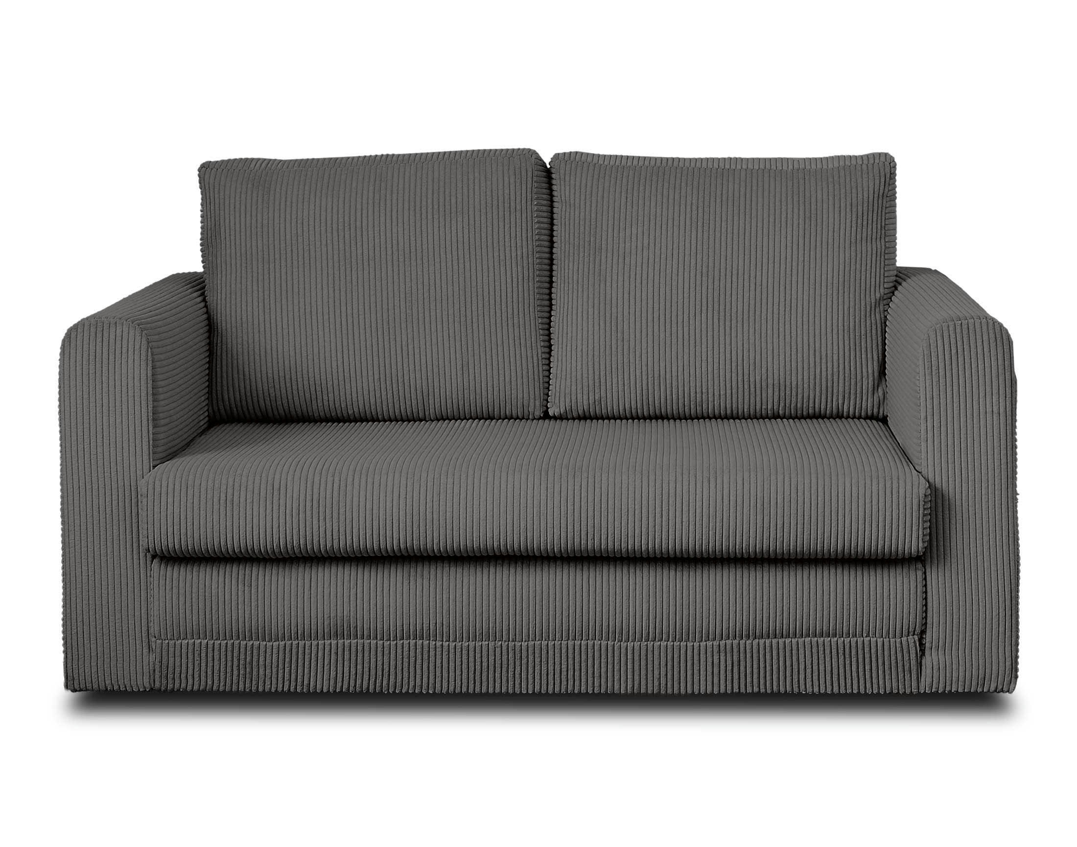 MARILIA - Canapé droit convertible 2 places en velours côtelé gris