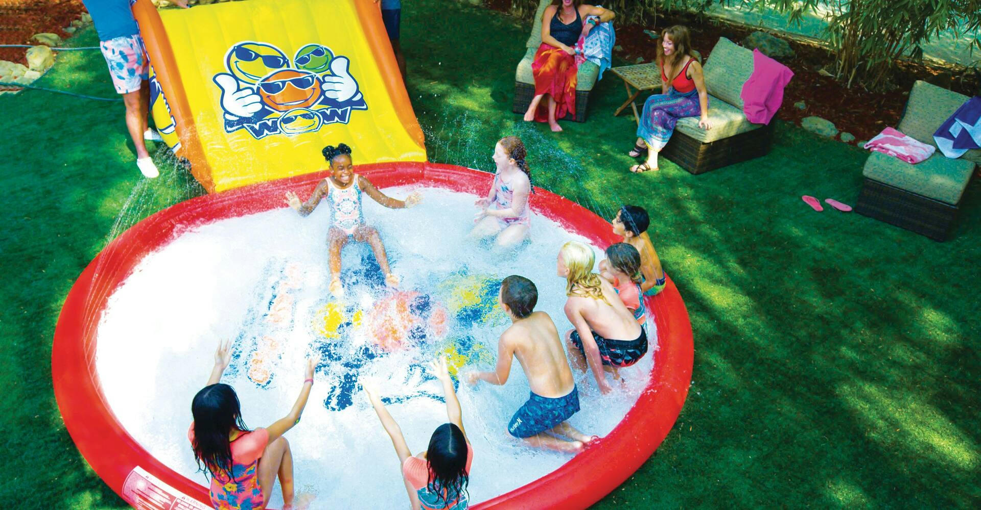 WOW Super Inflatable Large PVC Splash Pad with Soaker Sprinkler System, Red, 10-ft