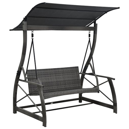NNEVL 3-seater Garden Swing Bench with Canopy Poly Rattan Grey