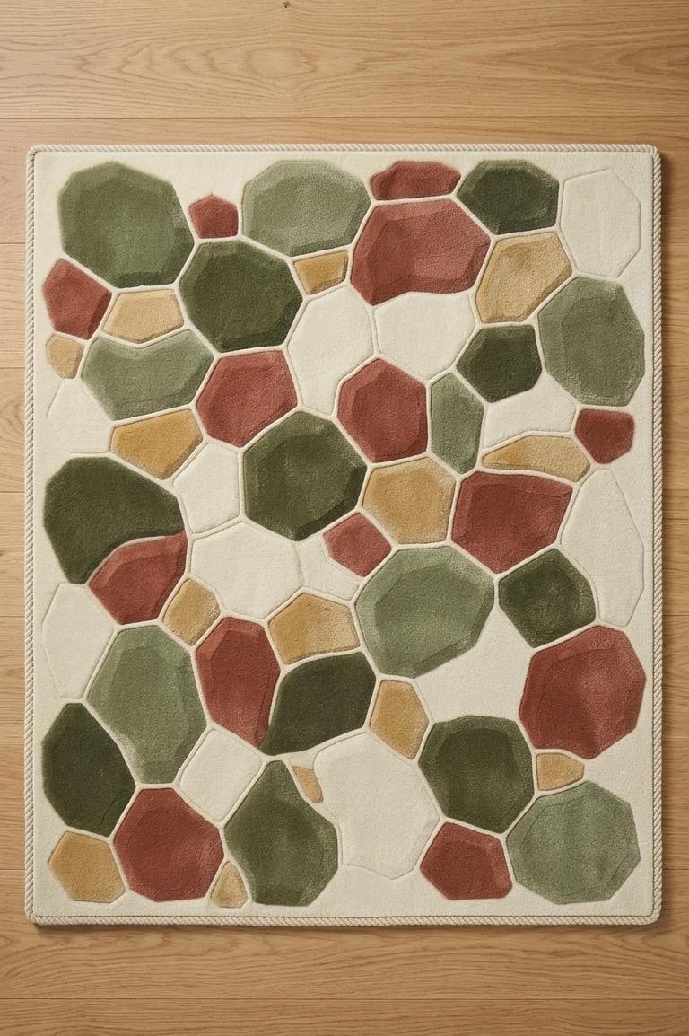 Hand Tufted Rug, Abstract Organic Geometric Carpet, Sage Green Terracotta Area Rug, Modern Living Room Decor
