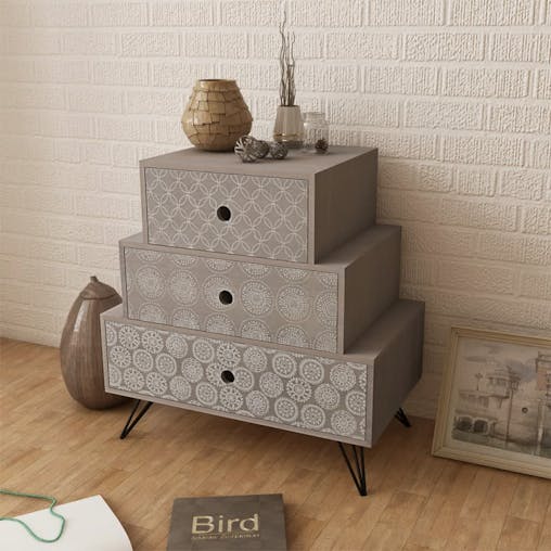 NNEVL Nightstand with 3 Drawers Grey and Brown