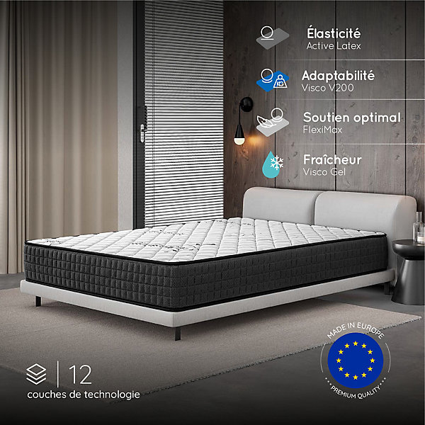 Matelas 135x190 - 30 cm - Mousse Mémoire de Forme - Blue Latex- Face été/hiver - Couchage Indépendant - Confort Ferme - Gamma
