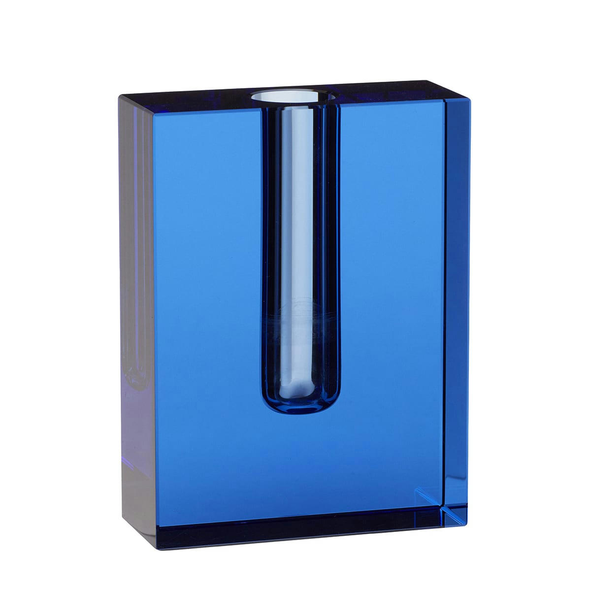 BLOCK - Vase en verre bleu H16