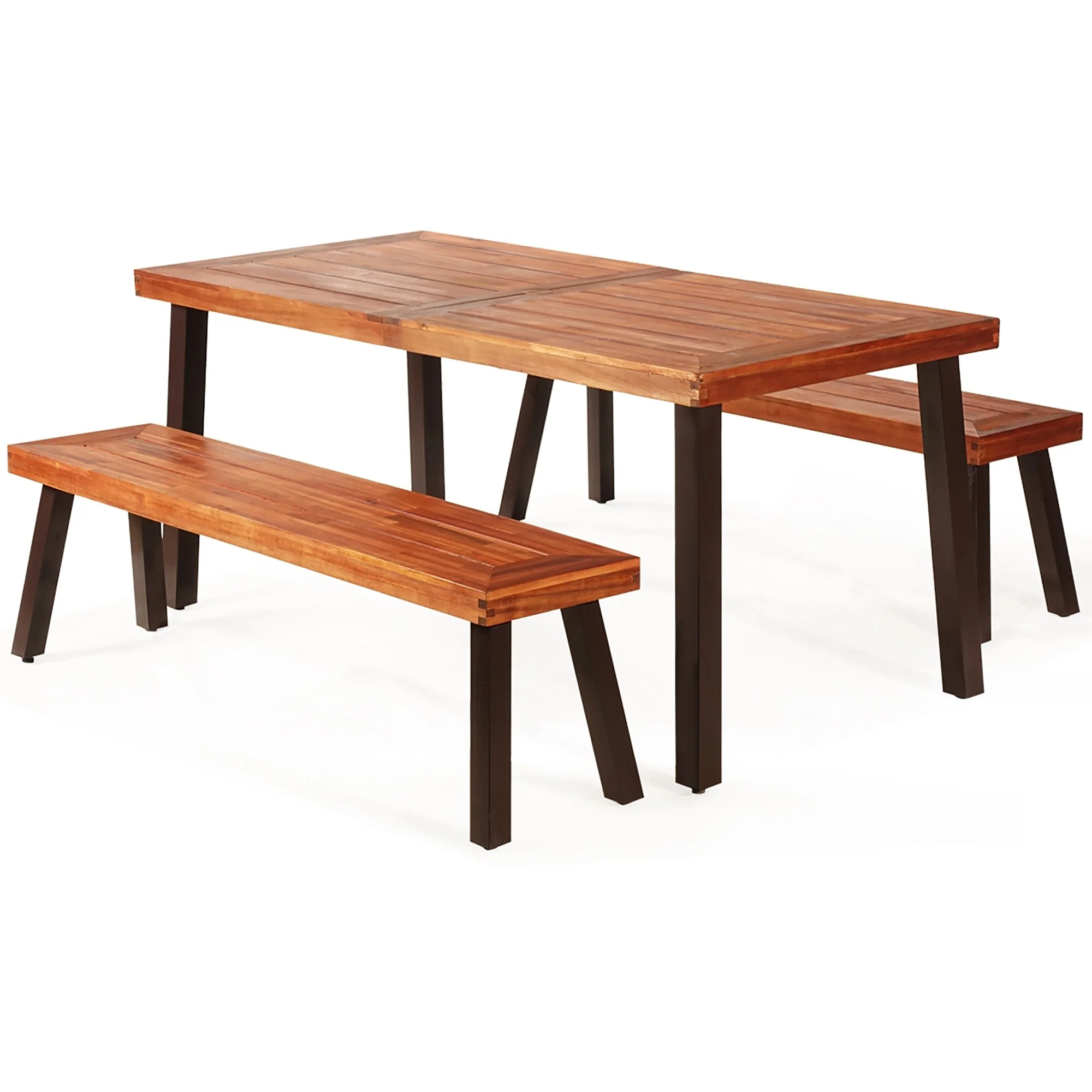 Costway 3 Pieces Picnic Table Set Acacia Wood Table Bench with Steel