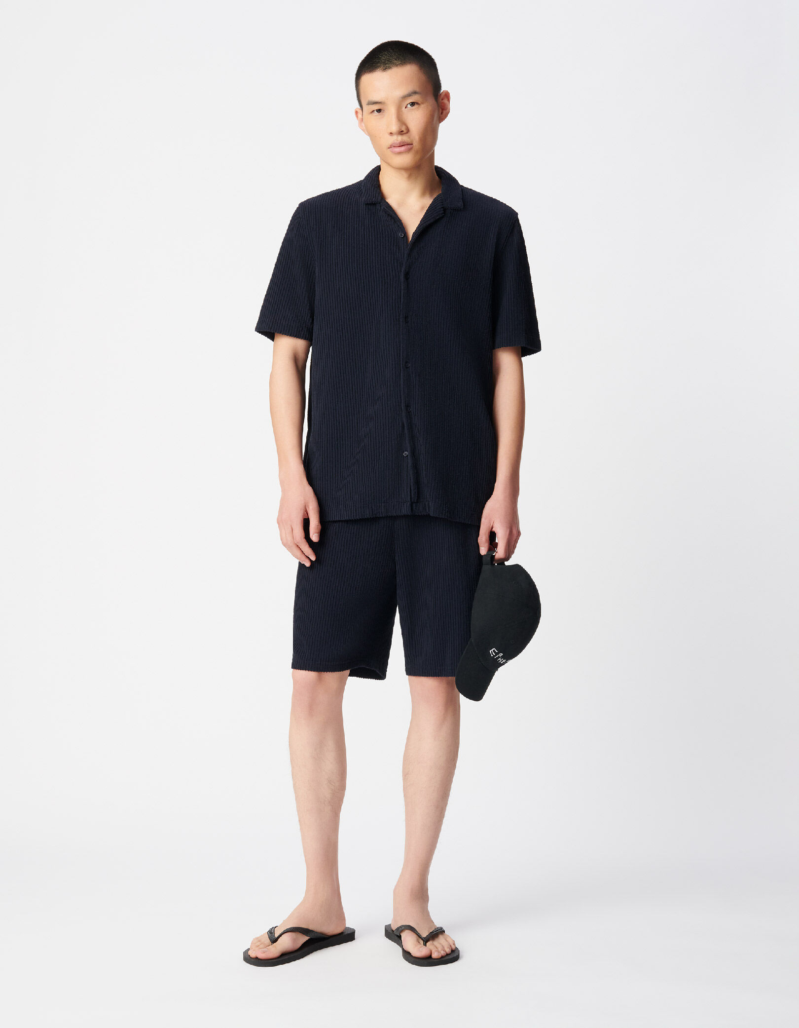 Chemise regular marine éponge relief rayures Homme