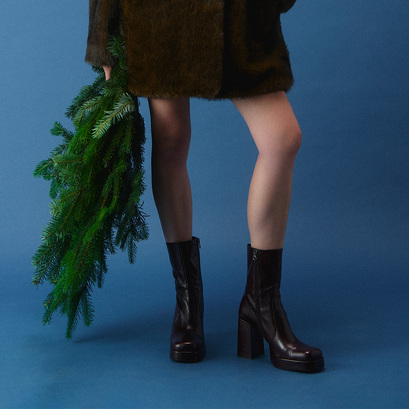 Bottines à talons et à bouts carrésen cuir vieilli chocolat | BEN