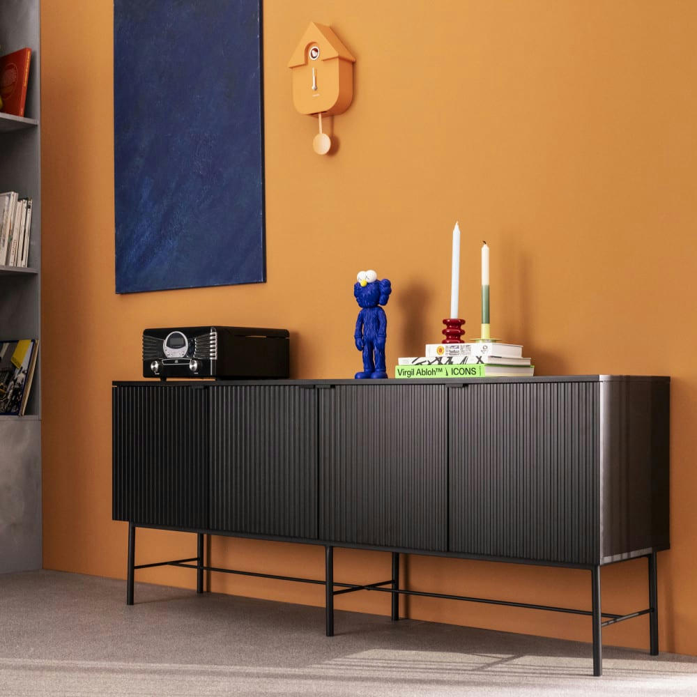 MOLLY - Buffet 4 portes en bois et métal L180cm noir