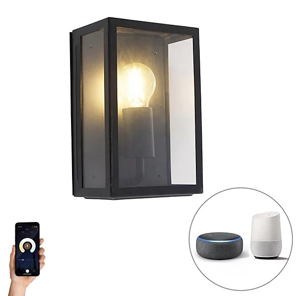 Applique murale extérieure intelligente noire 25,5 avec WiFi A60 IP44 - Rotterdam
