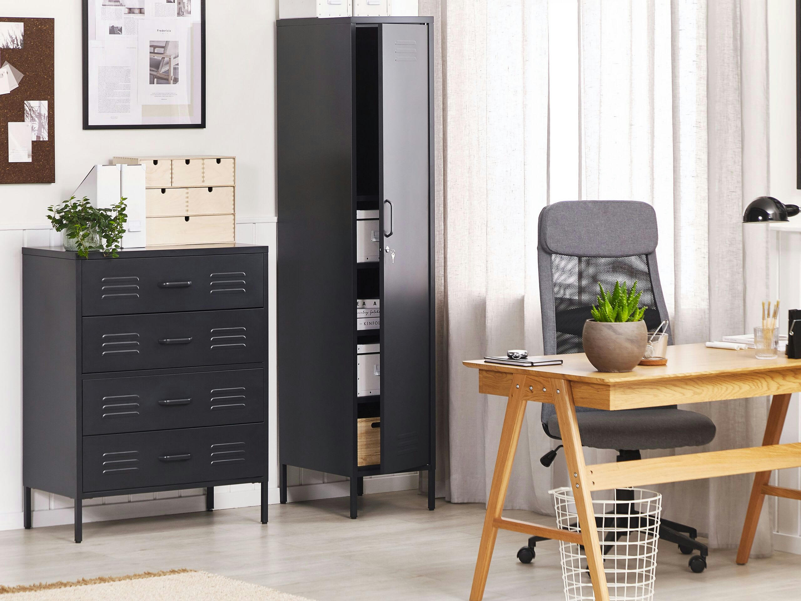 ENAGO - Armoire 4 tiroirs en acier noir