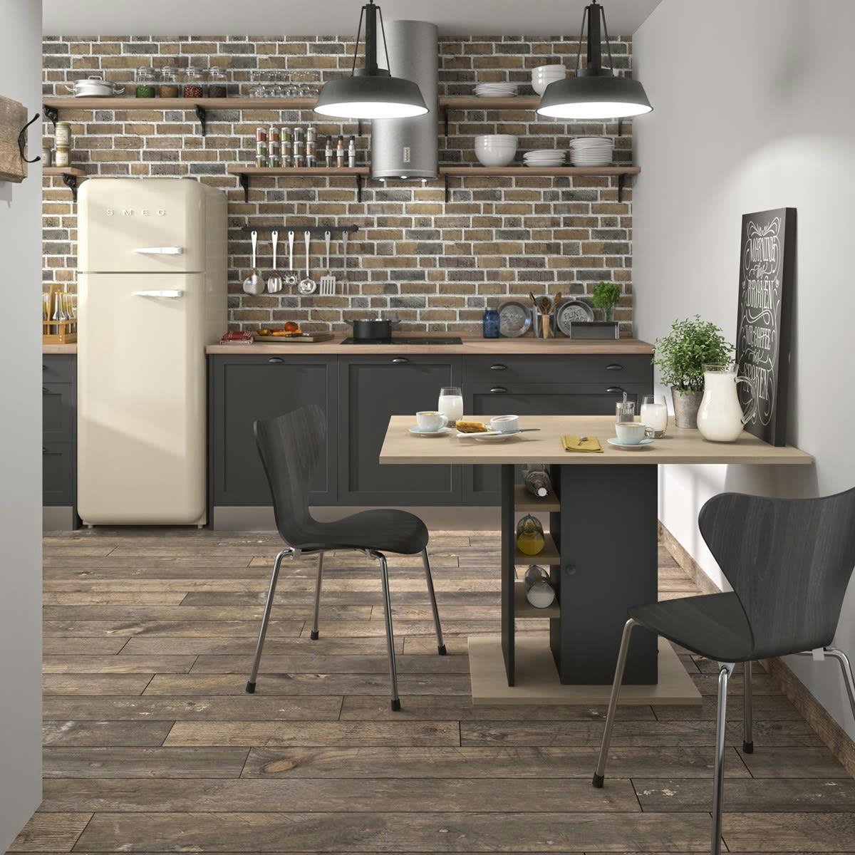 OXFORD - Table avec rangement effet bois marron 120x75x80