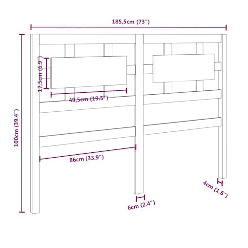 NNEVL Bed Headboard White 185.5x4x100 cm Solid Wood Pine
