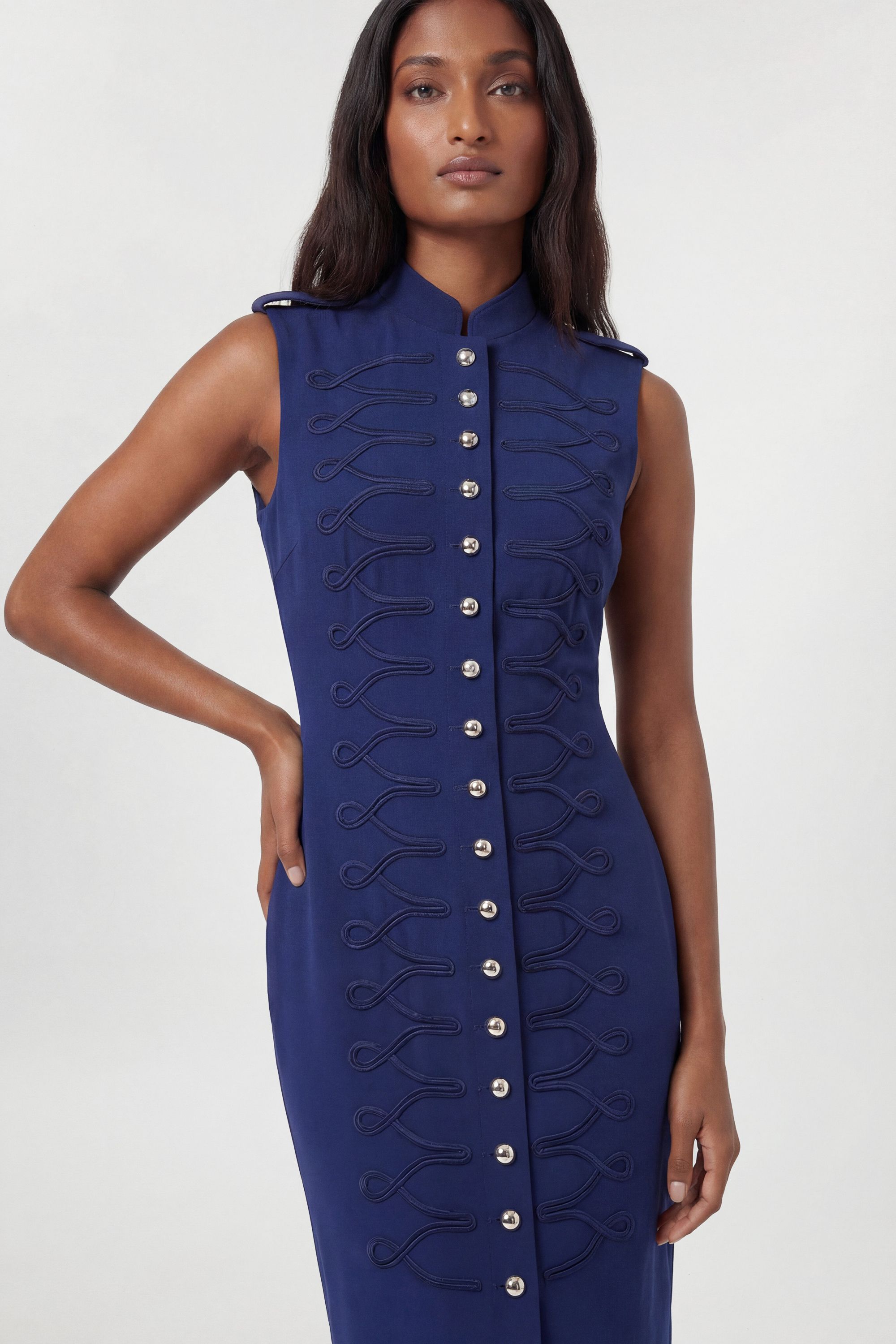 KarenMillen Petite Compact Stretch Button Detail Straight Pencil Dress