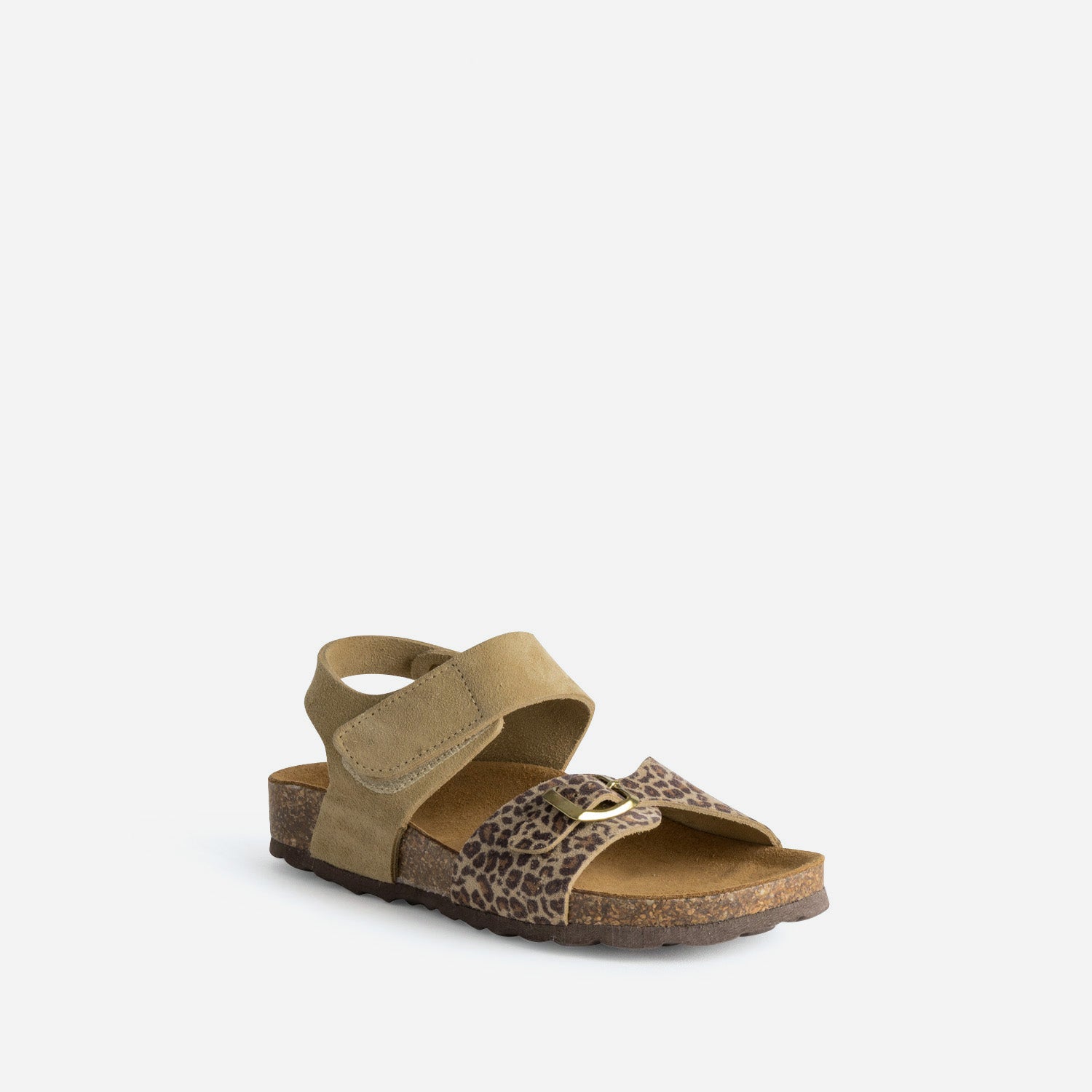 Sandale BUGGY beige cuir velours effet léopard