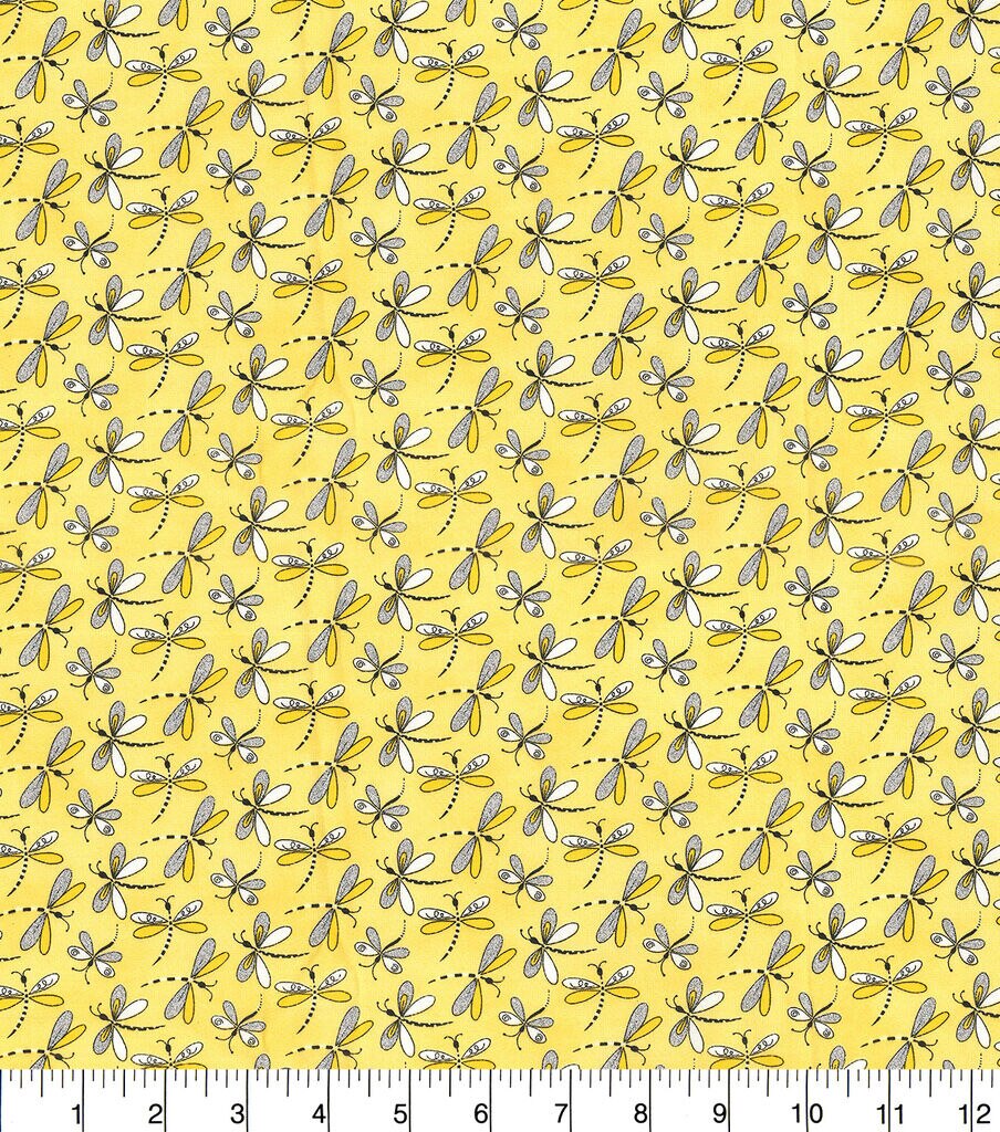 Fabric Traditions Dragonflies Yellow Novelty Glitter Cotton Fabric