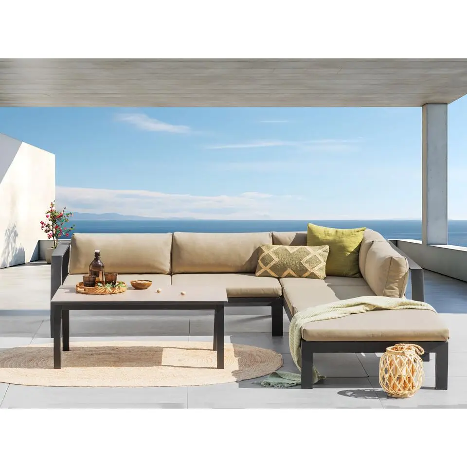 MESSINA - Loungeset voor 5 - Zandbeige/Zwart - Aluminium