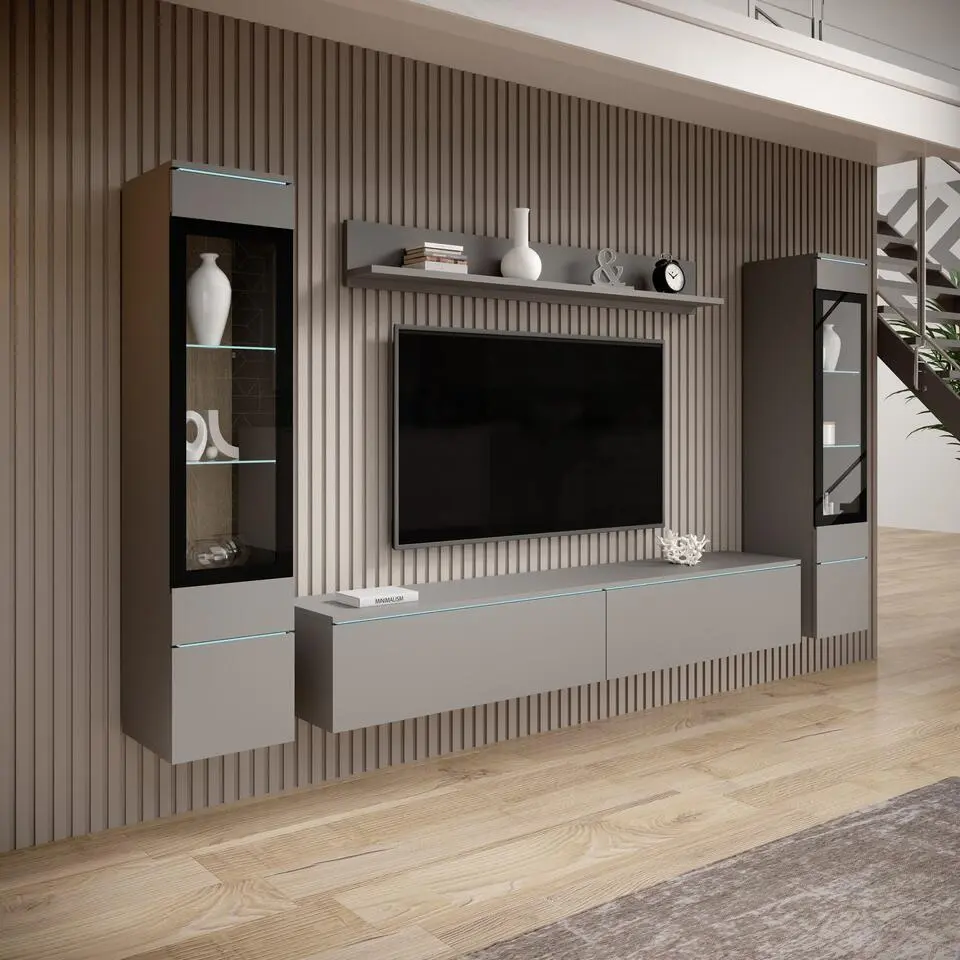 Meubella - Variety - Wandmeubel - Grijs - 180x33x32 cm