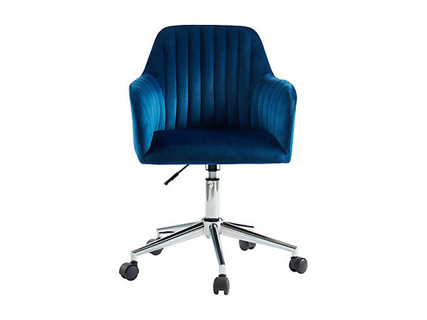 Chaise de bureau - Velours - Bleu et argenté - Hauteur réglable - ELEANA