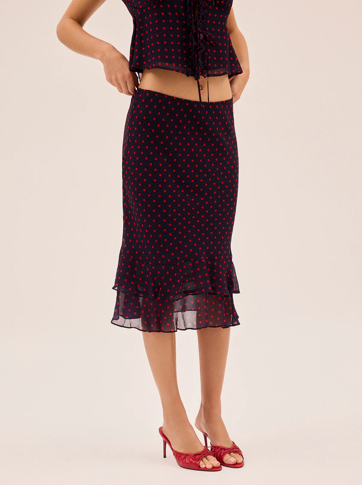 Freya Navy Pin Dot Print Skirt