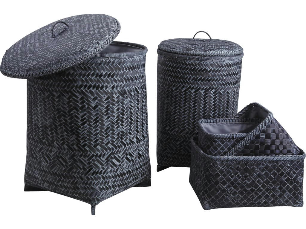 - 2 paniers à linge + 3 corbeilles en palmier (lot de 5)