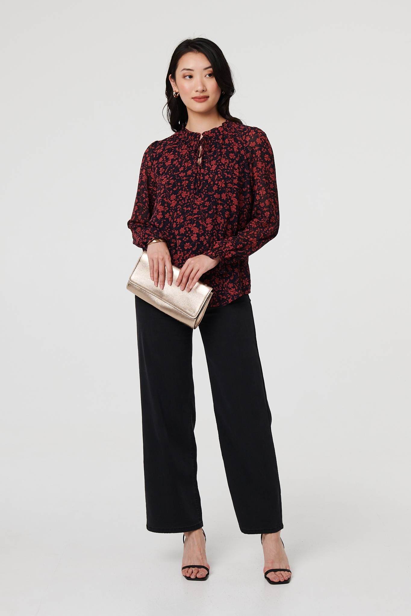 Izabel London Printed Frilled Tie Neck Blouse