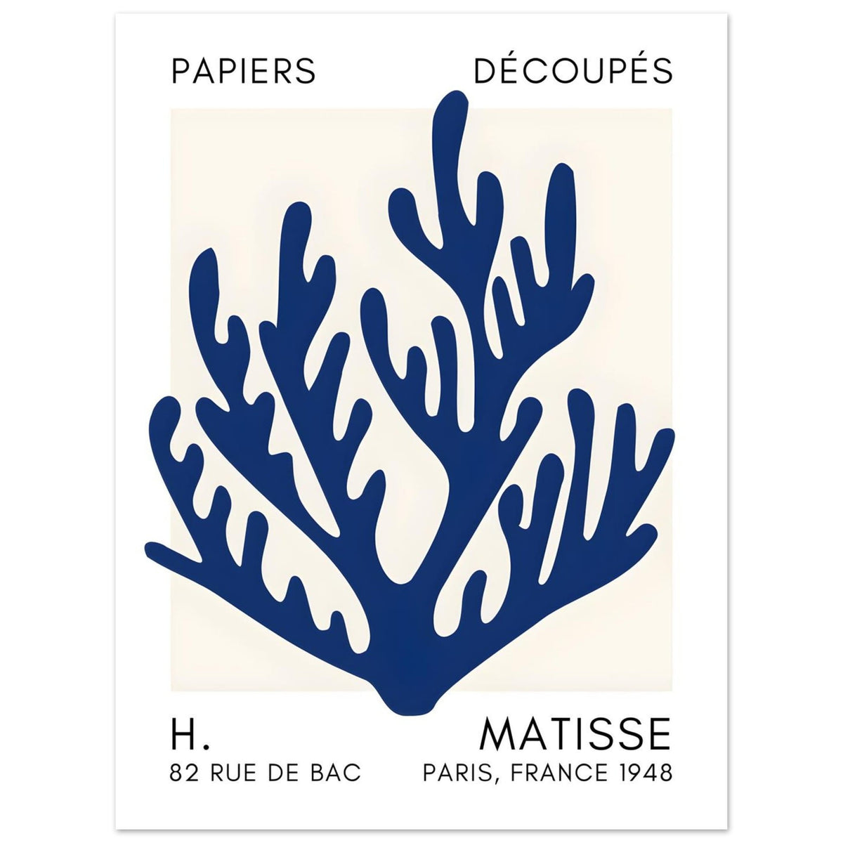 Artfulprints Poster Matisse – Coral harmony navy blue II  - 30x40 cm - Blauw