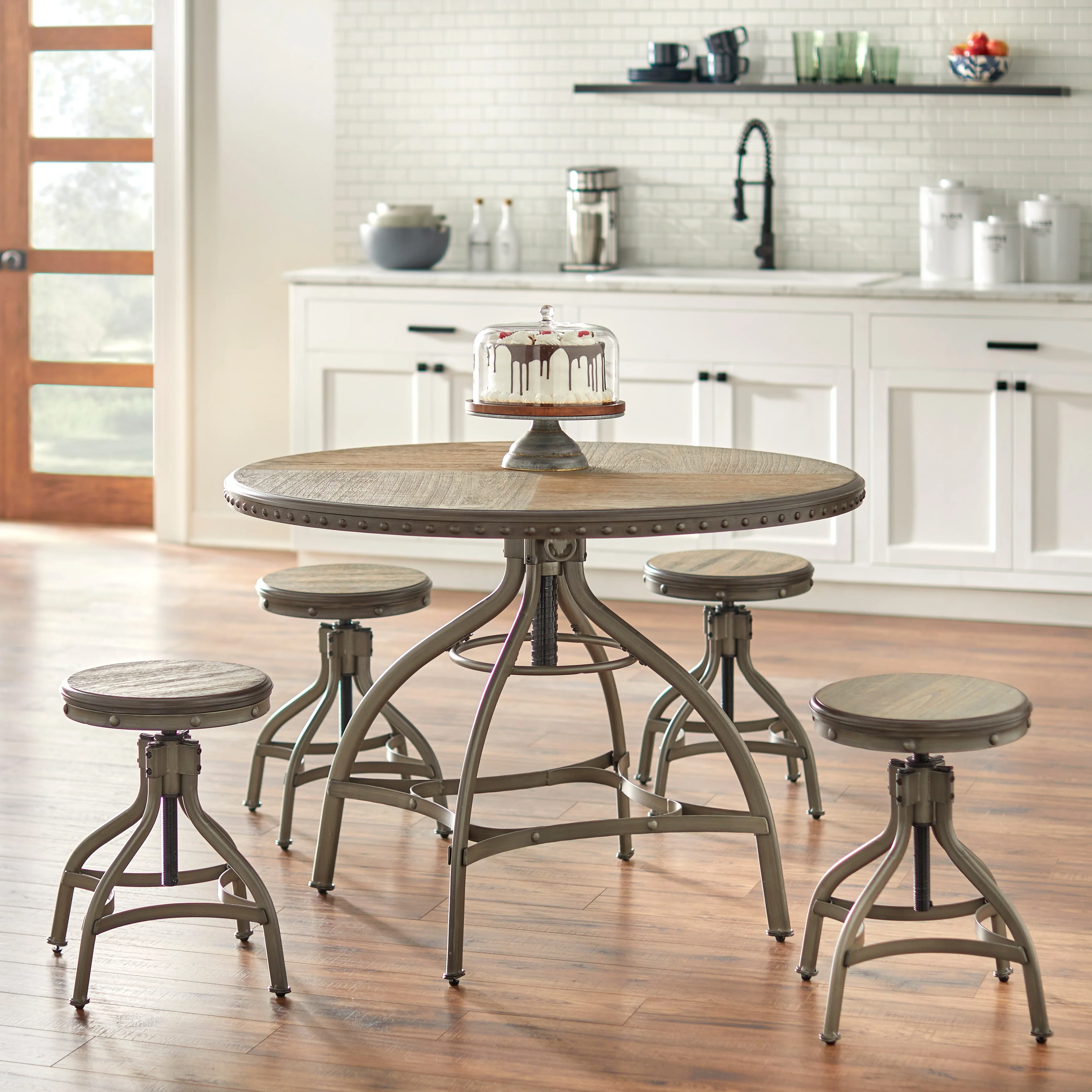 Simple Living Decker Distressed Wood Adjustable Height Swivel Stool (Set of 2)