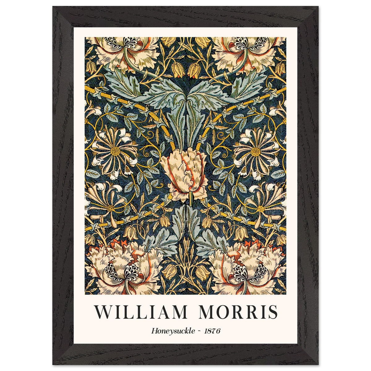 Artfulprints Poster met Lijst William Morris - Honeysuckle 1876  - A4 21x29.7 cm - Donkergroen
