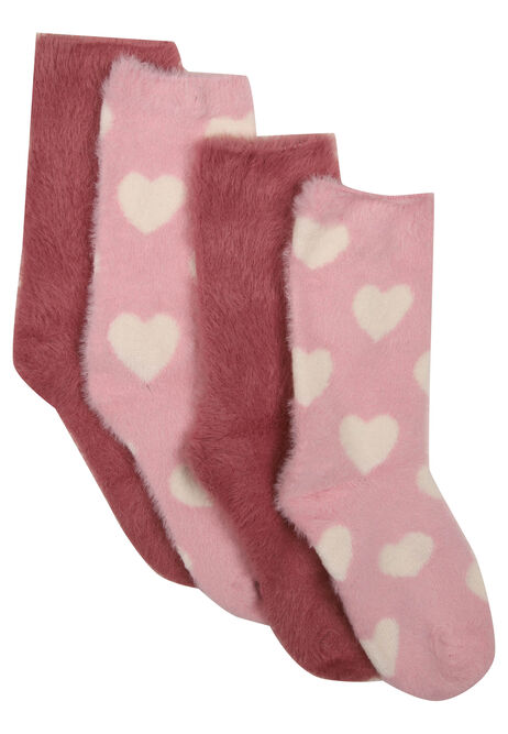 Womens 2pk Pink Heart Cosy Socks