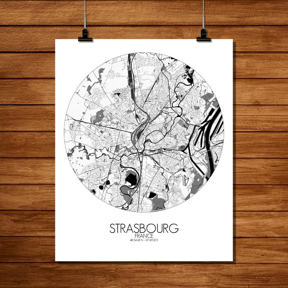 - Affiche Strasbourg Carte ronde 40x50